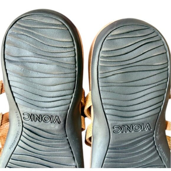 Vionic Elvia Adjustable Slip-on Orthotic Faux Leather Sandal - Toffee - 11 - Picture 9 of 11